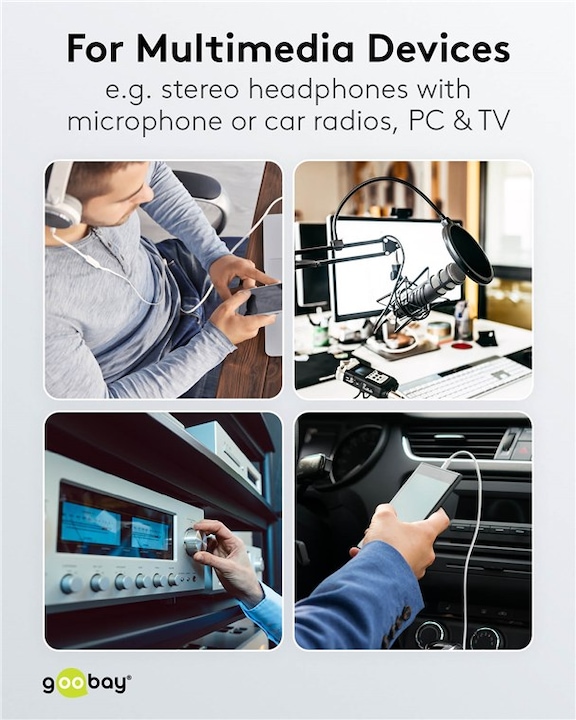 Image du produit Goobay Rallonge casque et audio AUX, 4 pôles 3,5 mm slim, CU (1 m, Jack 3,5 mm (AUX))