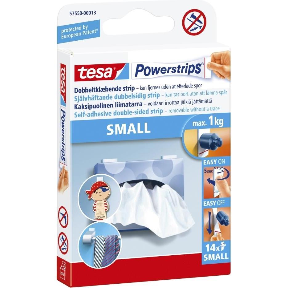 tesa, Klebeband, Powerstrips  Small hvid dobbeltklaebende - (aeske á 14 stk.)
