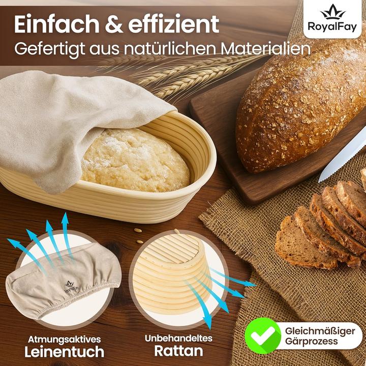 Produktbild RoyalFay Gärkörbchen oval mit Leinengärtuch