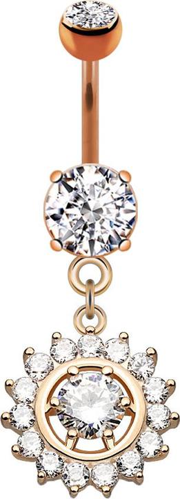 Produktbild Star Piercing Banane rosegold mit Anhänger Kristallkranz (Messing, Chirurgenstahl 316L)