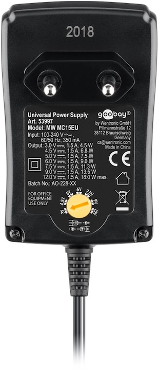 Produktbild Goobay 3 V - 12 V Universal-Netzteil 1.5A