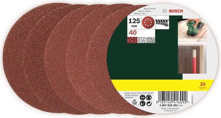 Produktbild Bosch Zubehör Schleifblatt-Set für Exzenterschleifer, 25-teilig, 8 Löcher, 125 mm, 40 (40)