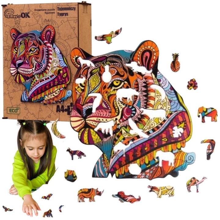 PuzzleOk Holzpuzzle EKO 73 Mysteriöser Tiger A4 PuzA4-00712 (73 Teile)