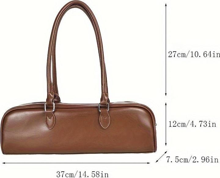 Only-Bags.Store Klassische Retro-Baguette-Tasche, PU-Leder lange Handtasche mit Reissverschluss, modische Geldbörse