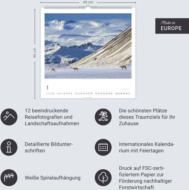 Immagine prodotto Island Kalender 2026 - Insel aus Feuer und Eis (48 x 46 cm)