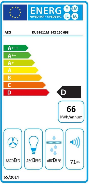Label énergétique AEG DUB1611M Sous-structure acier inoxydable ³/h D (Hotte à tiroir)