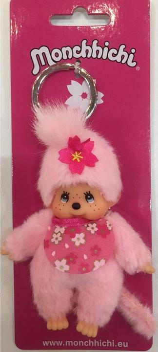 Actual product image Monchhichi Sekiguchi 242467 Original girl cherry blossom, made of pink plush, with bib and braid with