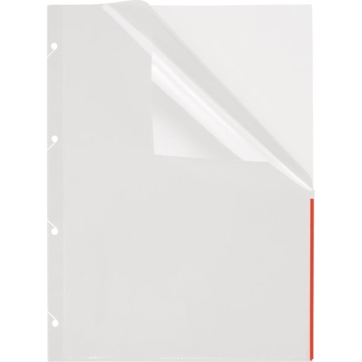 Foldersys, Mappe, Prospekthüllen A4 PP Euro-Lochung mit Indexstreifen VE=100 Stück transparent/rot (A4, 1 x)