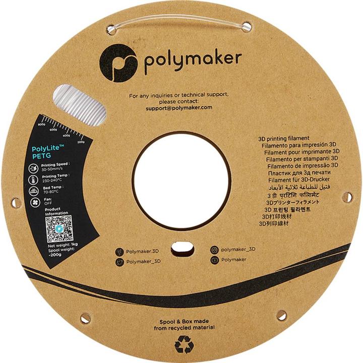 Image du produit Polymaker PolyLite PETG V2 - Transparent - 1.75mm (PETG, 1.75 mm, 1000 g, Transparent)
