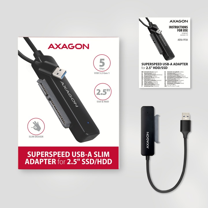 Actual product image Axagon ADSA-FP2A adapter is USB-A 5 Gbit