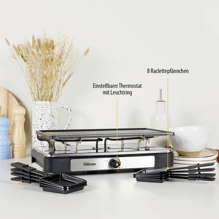 Produktbild Tristar Gourmetstel RA-2746 - Gourmetset Raclette 8 personen - Met regelbare thermostaat - Zwart/RVS