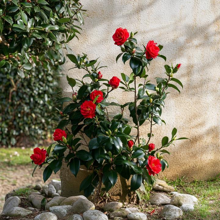 Actual product image Plant in a Box Camellia japonica Lady Campbell - Set of 2 Japanese roses (50 cm)