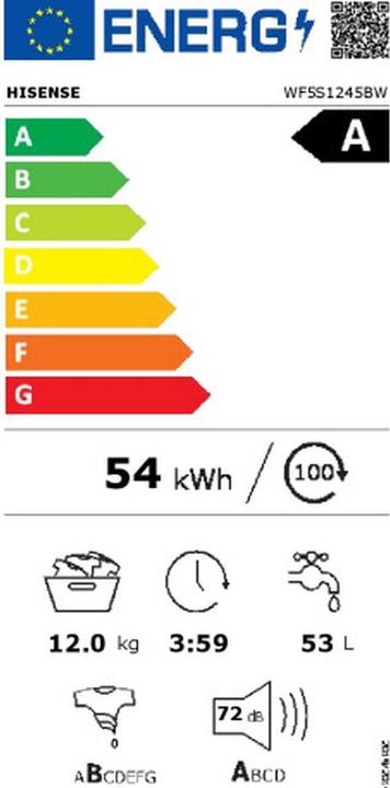 Label énergétique Hisense WF5S1245BW Waschmaschine 12kg, A Klasse, AutoDos 20011181 (12 kg, Gauche)