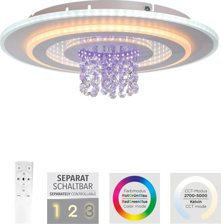 Actual product image Just Light Deckenlampe TOLAGO RGB Kristall Prismen weiss, dekorativ Lichteffekt RGB (2800 lm)