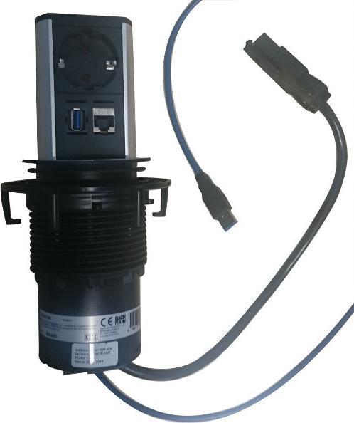 Produktbild Bachmann elevator 1x schutzkontakt 1x cat6 1x usb 3.0 edelstahl (1 x, CEE 7/7, 0.50 m)