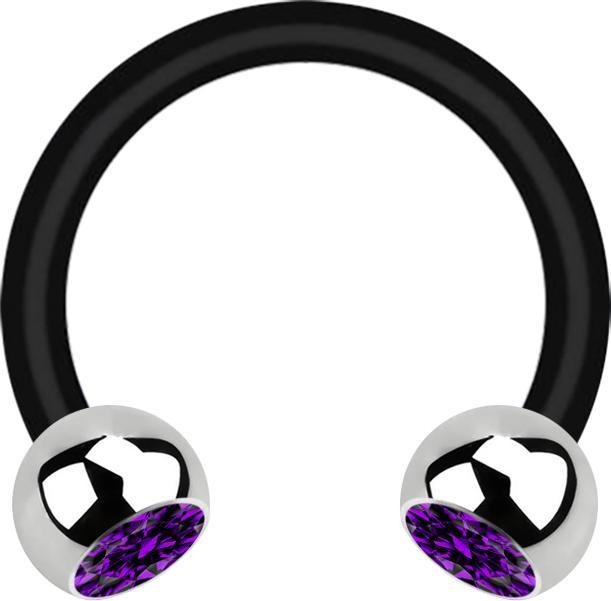 Actual product image Star Piercing Micro Circular Barbell black with two balls silver crystal violet (Plastic, Surgical steel 316L, without brass)