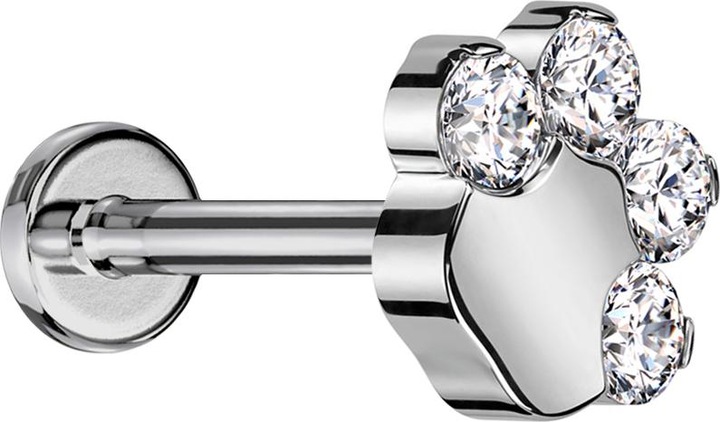 Immagine prodotto Star Piercing Micro Labret filo interno argento zampa con cristalli argento (senza ottone, Titanio G23)