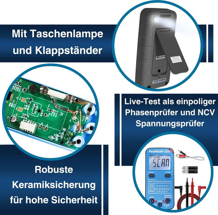 Produktbild Peaktech Smart-Multimeter, P 1073, 600 V AC/DC, NCV, True RMS (CAT III 600V)