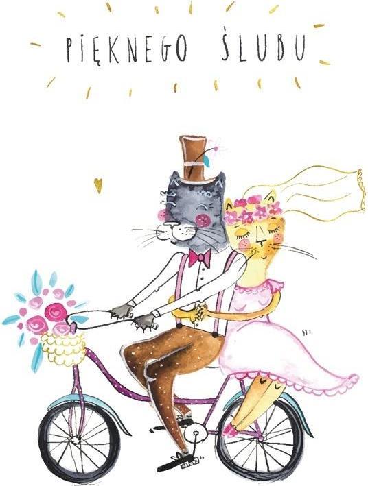 Karte B6 Hochzeit Katzen auf einem Fahrrad