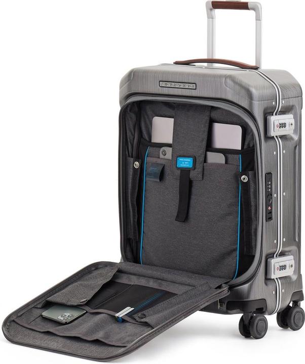 Actual product image Piquadro PQ-Light - Fast-Check Hand Luggage Hard Shell Trolley Black/Leather (37 l)