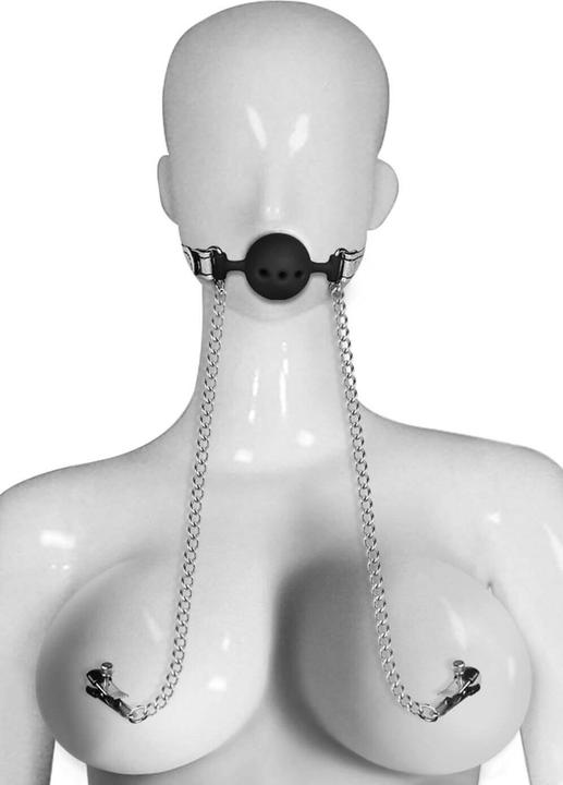 Immagine prodotto Lovetoy Bondage Fetish Bavaglio a sfera con pinza per capezzoli