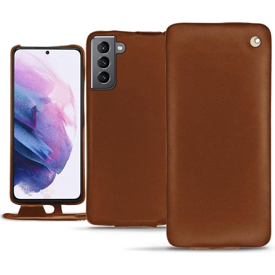 Noreve Lederschutzhülle vertikal (Samsung Galaxy S21), Smartphone Hülle, Braun