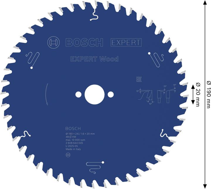 Actual product image Bosch Professional Zubehör Circular saw blade Expert for Wood, 190 x 20 x 2.6 mm, 48