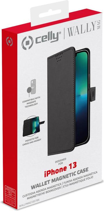 Actual product image Celly WALLYMAG, Wallet Case, Apple, iPhone 13, 15.5 cm (6.1 inch), Black (Apple iPhone 13)