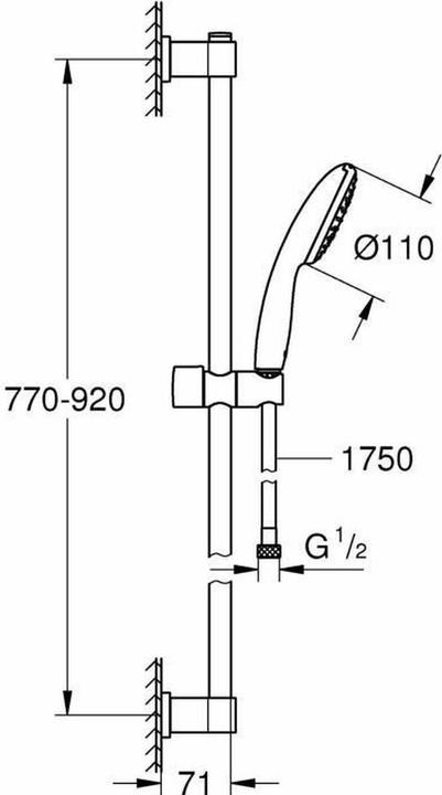 Actual product image Grohe Vitalio Start 110 QuickFix shower rail set, glue or drill, length 900mm, water-saving, 1 shower head