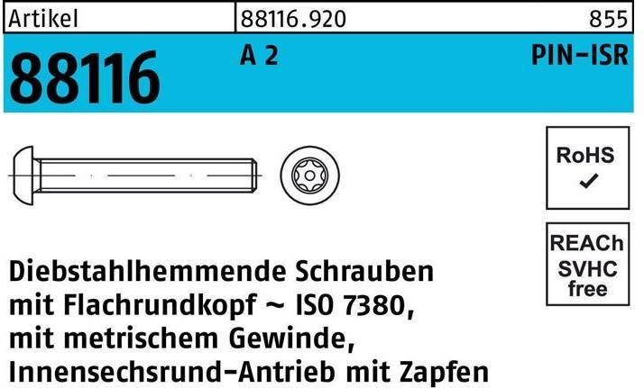 Produktbild Schraube R 88116 diebstahlhemmend ISR Zapfen M 5 x 8-T25 A 2 (100 Schrauben pro Stück)