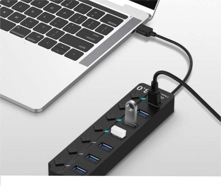 Produktbild Deltalabs USB 3.0 Hub Adapter mit USB Port Steuerung Tastenschalter 5GB/s, 7 Ports (USB-A, 7 Ports)