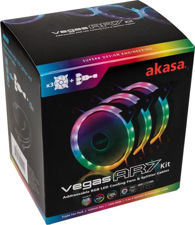 Actual product image Akasa Vegas AR7 ARGB Fan Triple Kit (120 mm, 3 x)