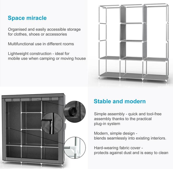 Produktbild Intirilife Schrank 130x175x45 cm in ASCH GRAU (130 x 45 x 175 cm)