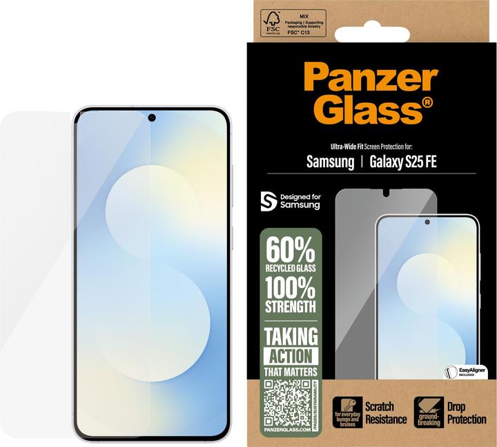Produktbild PanzerGlass Screen Protector Samsung Galaxy S25 FE Ultra-Wide Fit w. EasyAligner (1 Stück, Samsung Galaxy A25 5G)