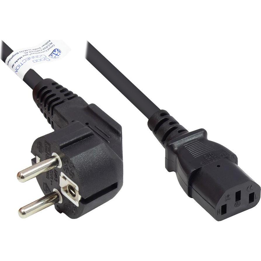 Good Connections, Verlängerungskabel, Netzkabel Schutzkontakt-Stecker Typ E+F (CEE 7/7, gewinkelt) an C13 (gerade), schw...