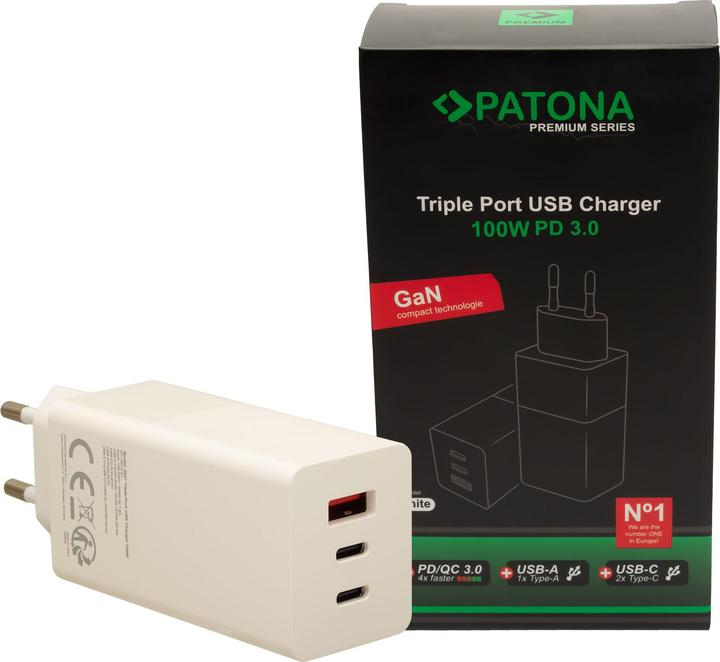 Image du produit Patona GAN PD 100W 2xUSB-C 1xUSB-A blanc (100 W, 3 ports)