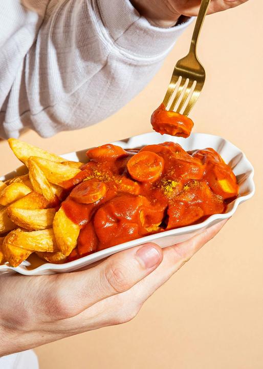 Produktbild KoRo Bio Curry-Tomatensauce mit veganer Bio Bratwurst auf Basis von Tofu und Weizeneiweiss (3500 g)