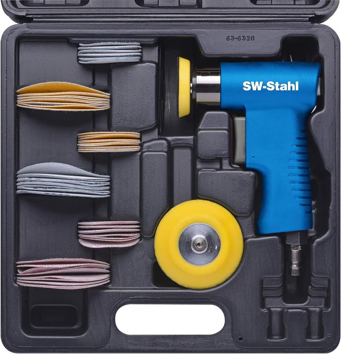 Immagine prodotto SW-Stahl S3293 Set di levigatrici rotorbitali pneumatiche I Set di utensili pneumatici da 63 pezzi I (Levigatrici rotorbitali)