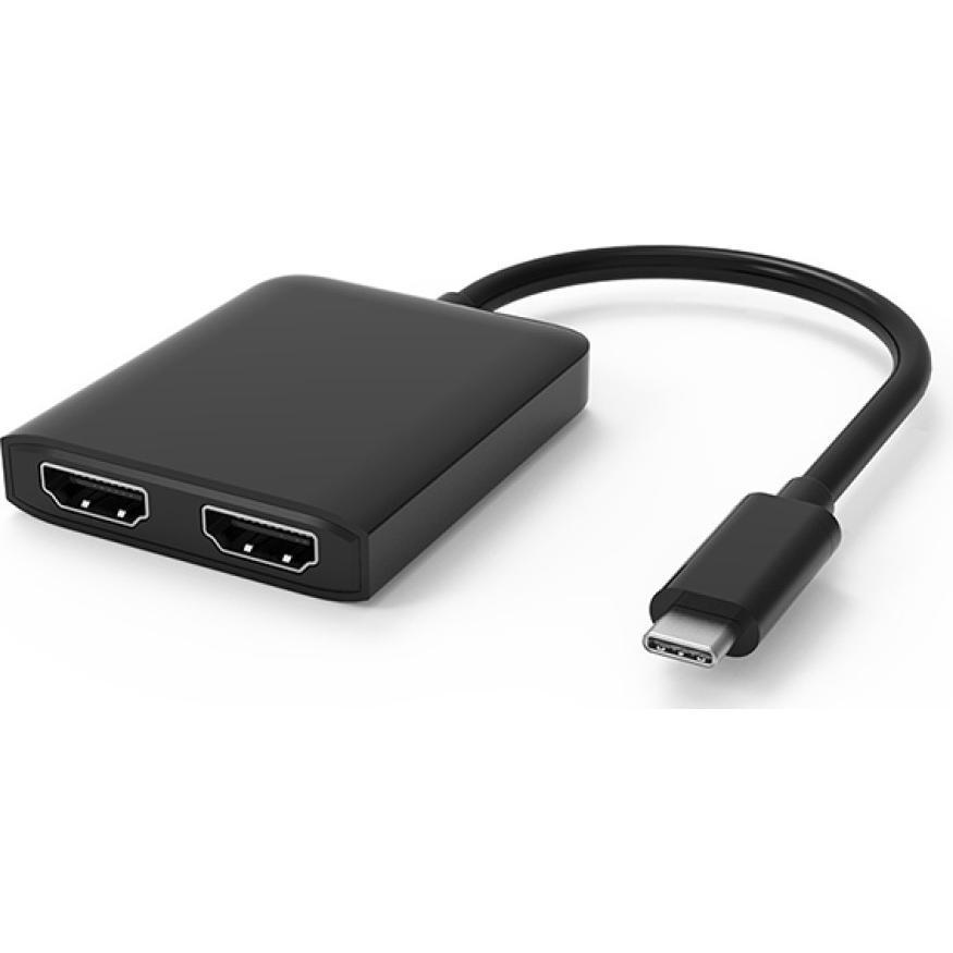 Techly USB-C auf 2x Hdmi 4K Adapter 0,15m, schwarz, iOS, Linux, Win11 Hersteller: (HDMI, 15 cm), Adattatore dati + video, Nero