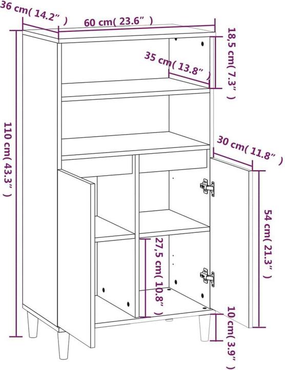 Produktbild vidaXL Highboard (60 x 60 x 110 cm)