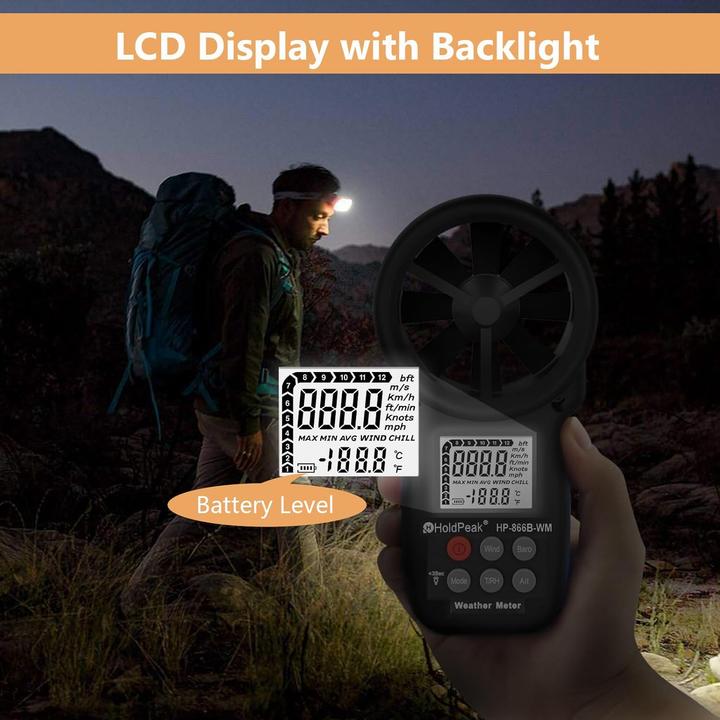 Produktbild Holdpeak Digitales Anemometer für Windgeschwindigkeit & Temperatur