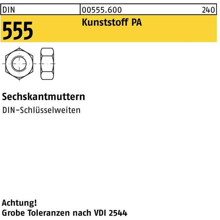 Muttern + Unterlegscheiben, Sechskantmutter DIN 555 M 10 Polyamid (M10)