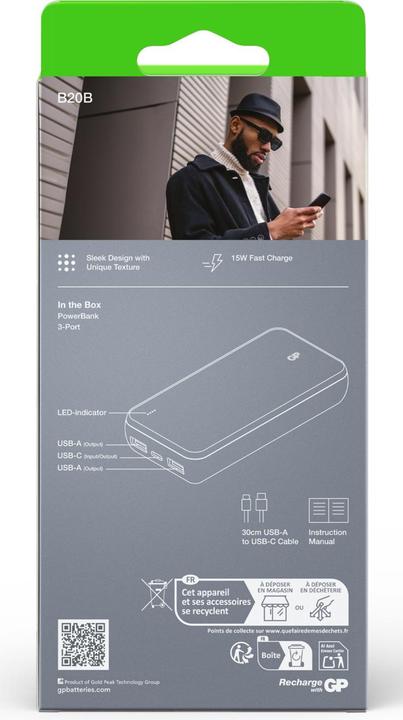 Actual product image GP Batteries GP PowerBank B+ Series 20000 mAh black (20000 mAh, 15 W, 15 Wh)