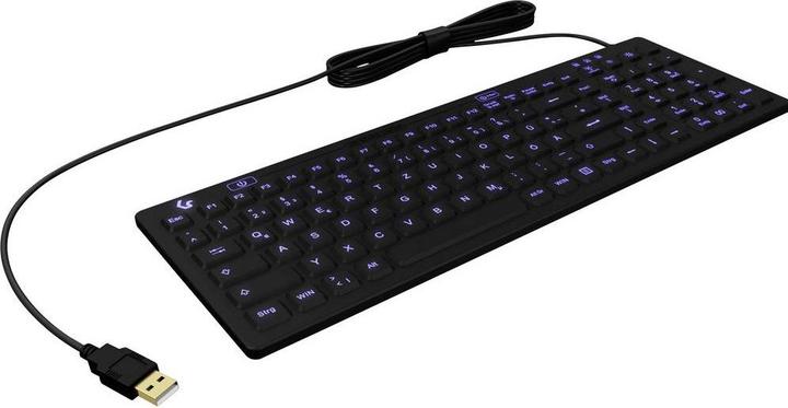 Produktbild KeySonic Industrietastatur, USB, Beleuchtet, Silikon, schwarz, Wasser und Staub geschützt IP68, DE Layout (Deutschland, Kabelgebunden)