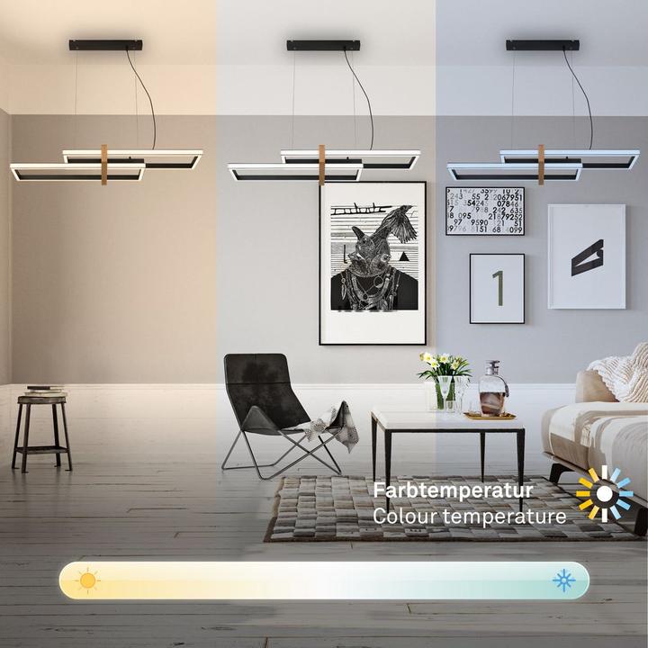 Produktbild Briloner CCT LED Pendelleuchte, schwarz, mit Holz, LED/44W (2200 lm)