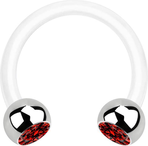 Produktbild Star Piercing Micro Circular Barbell weiss mit zwei Kugeln silber Kristall rot (Kunststoff, Chirurgenstahl 316L, ohne Messing)