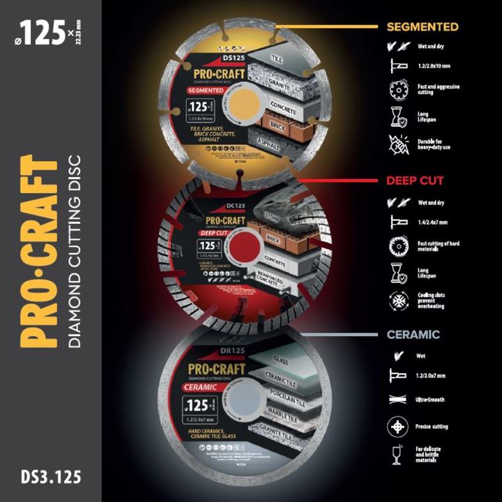 Immagine prodotto Procraft DS3.125 Diamanttrennscheiben set 3 tlg. 125 x 22,23 mm