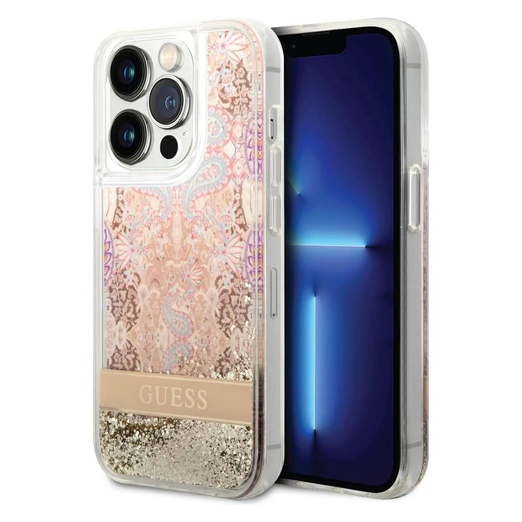 Guess GUHCP14XLFLSD IPhone 14 Pro Max 6, 7" Złoty/gold Hardcase Paisley Liquid Glitter (Apple IPhone 14 Pro Max), Smartphone Hülle, Gold