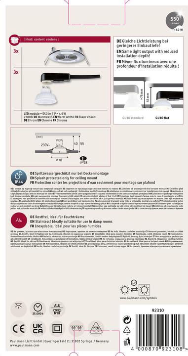 Produktbild Paulmann 92310 Nova LED-Einbauleuchte GU10 4.9 W Chrom (550 lm, GU10)