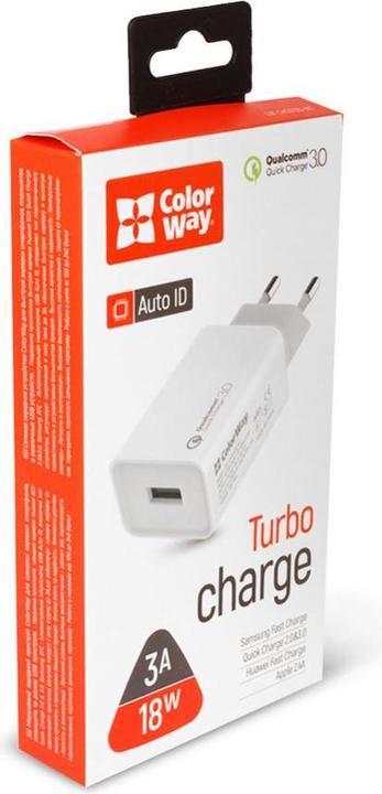 Produktbild Colorway AC Charger 1USB Quick Charge 3.0 1xUSB, White, 5 V, 18 W, 3.0 A (18 W, 1 Port)